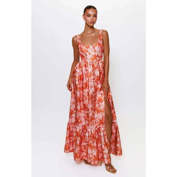 NEW HUTCH beanie maxi dress in orange vintage ditsy floral